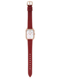 Emporio Armani Gianni T Bar Two-Hand Mother of Pearl Dial Red Leather Strap Watch For Women - AR11467