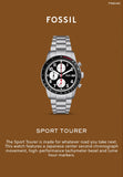 Fossil Sport Tourer Chronograph Black Dial Silver Steel Strap Watch for Men - FS6045