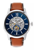 Fossil Townsman Automatic Skeleton Blue Dial Brown Leather Strap Watch for Men - ME3154