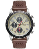 Fossil Sport Tourer Chronograph White Dial Brown Leather Strap Watch for Men - FS6042