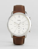 Fossil Neutra Chronograph White Dial Brown Leather Strap Watch for Men - FS5380