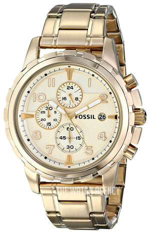 Fossil Dean Chronograph Champagne Dial Gold Steel Strap Watch for Men - FS4867