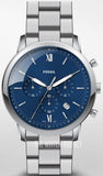 Fossil Neutra Chronograph Blue Dial Silver Steel Strap Watch for Men - FS5792