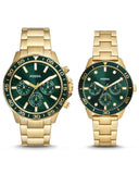 Fossil Bannon Multifunction Chronograph Green Dial Gold Steel Strap Watch for Men - BQ2493