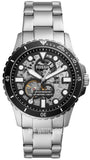 Fossil FB-01 Automatic Skeleton Black Dial Silver Steel Strap Watch for Men - ME3190