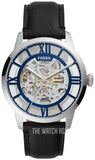 Fossil Townsman Automatic Skeleton Blue Dial Black Leather Strap Watch for Men - ME3200