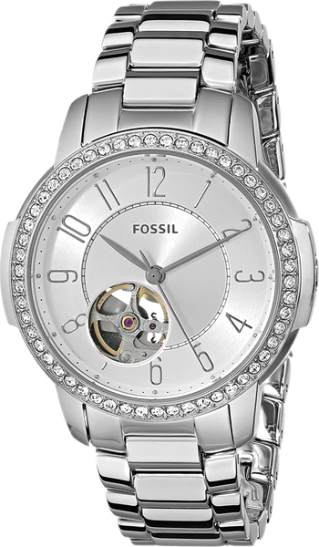 Fossil Architect Automatic Silver Dial Silver Steel Strap Watch for Women -  ME3057