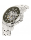 Fossil Grant Automatic Skeleton Black Dial Silver Steel Strap Watch for Men - ME3103