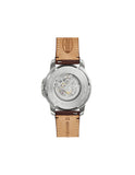 Fossil Townsman Automatic Skeleton White Dial Brown Leather Strap Watch for Men - ME3078