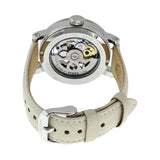 Fossil Boyfriend Automatic Skeleton Silver Dial White Leather Strap Watch for Women - ME3069