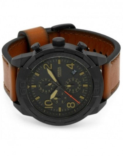 Dial Watch Men Black Strap Brown Leather for Fossil Bronson