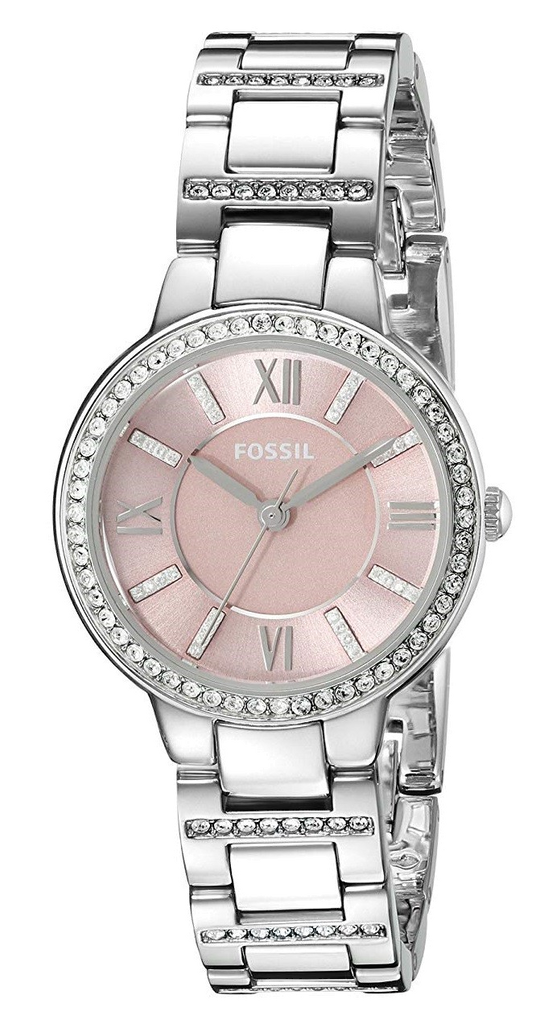 Fossil Virginia Pink Dial Silver Steel Strap Watch for Women