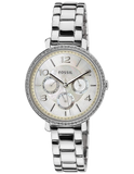 Fossil Jacqueline Multi-Function Mother of Pearl Dial Silver Steel Strap Watch for Women - ES3755