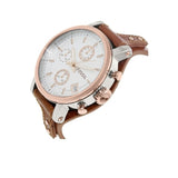 Fossil Boyfriend Chronograph White Dial Brown Leather Strap Watch for Women - ES3837