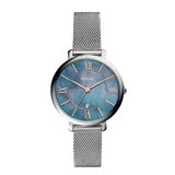 Fossil Jacqueline Mother of Pearl Blue Dial Silver Mesh Strap Watch for Women - ES4322