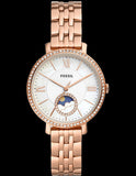 Fossil Jacqueline Analog Moonphase Mother of Pearl White Dial Rose Gold Steel Strap Watch for Women - ES5165