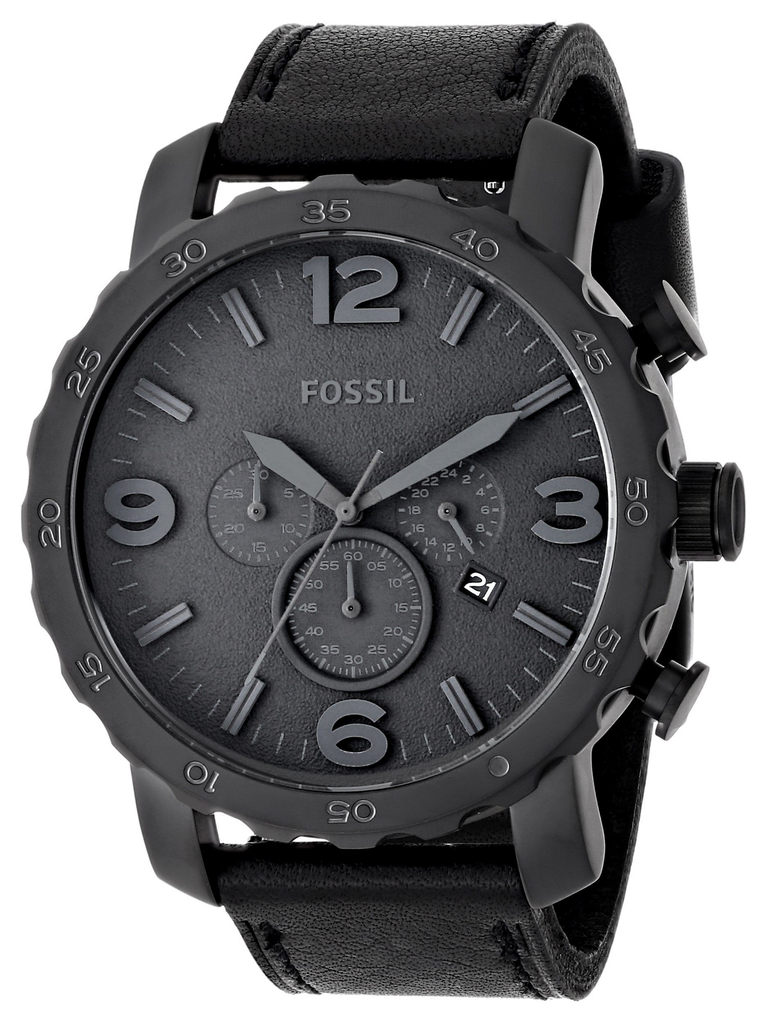 Fossil Nate Chronograph Black Dial Black Leather Strap Watch for Men
