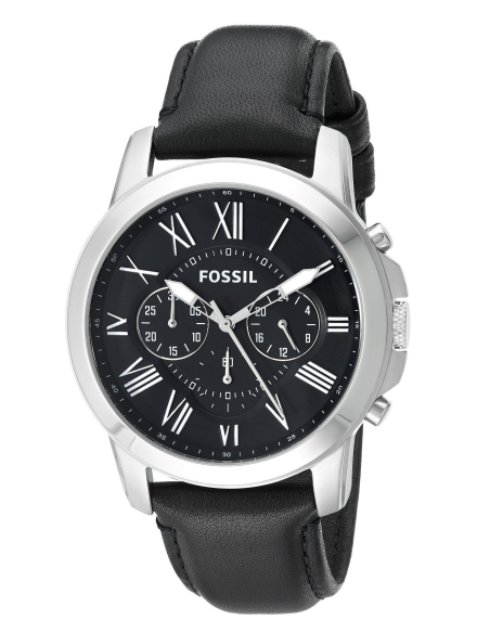 Fossil Grant Chronograph Black Dial Black Leather Strap Watch for Men