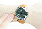 Fossil Grant Chronograph Green Dial Brown Leather Strap Watch for Men - FS4918