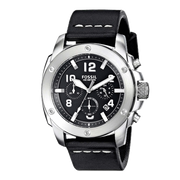 Fossil Modern Machine Chronograph Black Dial Black Leather Strap Watch for Men - FS4928