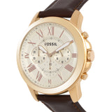 Fossil Grant Chronograph White Dial Brown Leather Strap Watch for Men - FS4991