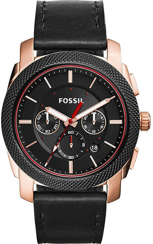 Fossil Machine Chronograph Black Dial Black Leather Strap Watch for Men - FS5120