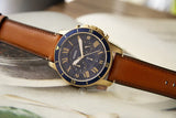 Fossil Grant Sport Chronograph Blue Dial Brown Leather Strap Watch for Men - FS5268