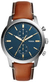 Fossil Townsman Chronograph Blue Dial Brown Leather Strap Watch for Men - FS5279