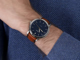 Fossil Minimalist Blue Dial Brown Leather Strap Watch for Men - FS5304