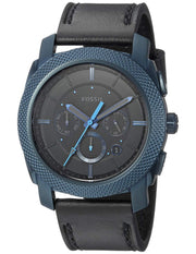 Fossil Machine Chronograph Black Dial Black Leather Strap Watch for Men - FS5361