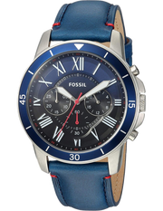 Fossil Grant Chronograph Blue Dial Blue Leather Strap Watch for Men - FS5373
