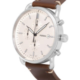 Fossil The Commuter White Dial Brown Leather Strap Watch for Men - FS5402