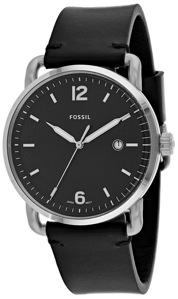 Fossil The Commuter Black Dial Black Leather Strap Watch for Men