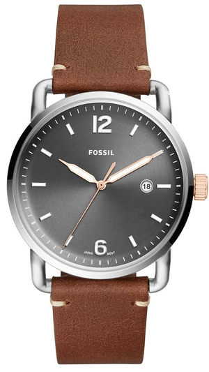Fossil Commuter Grey Dial Brown Leather Strap Watch for Men - FS5417