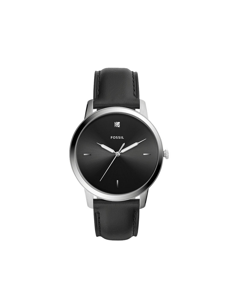 Fossil The Minimalist Carbon Series Black Dial Black Leather Strap Watch for Men