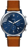 Fossil Neutra Chronograph Blue Dial Brown Leather Strap Watch for Men - FS5791