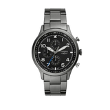 Fossil Retro Pilot Chronograph Black Dial Grey Steel Strap Watch for Men - FS5834