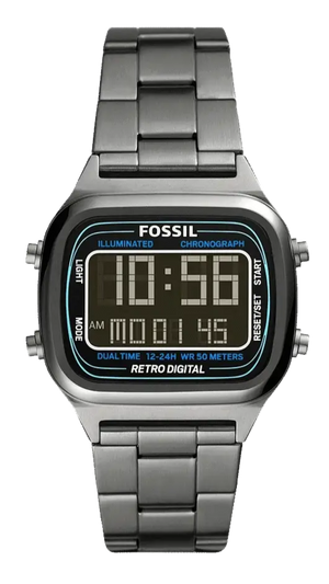 Fossil Retro Digital Black Dial Black Steel Strap Watch for Men - FS5846