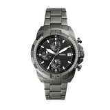 Fossil Bronson Chronograph Black Dial Grey Steel Strap Watch for Men - FS5852