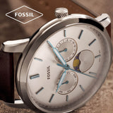 Fossil Neutra Minimalist Moonphase Silver Dial Brown Leather Strap Watch for Men - FS5905