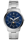 Fossil Neutra Minimalist Moonphase Blue Dial Silver Steel Strap Watch for Men - FS5907