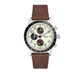 Fossil Sport Tourer Chronograph White Dial Brown Leather Strap Watch for Men - FS6042