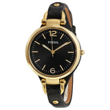 Fossil Georgia Black Dial Black Leather Strap Watch for Women - ES3148