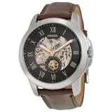 Fossil Grant Automatic Skeleton Black Dial Brown Leather Strap Watch for Men