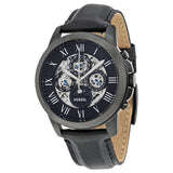 Fossil Grant Automatic Black Dial Black Leather Strap Watch for Men - ME3028