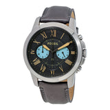 Fossil Grant Chronograph Gunmetal Dial Grey Leather Strap Watch for Men - FS5183