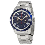 Fossil Grant Sport Chronograph Blue Dial Silver Steel Strap Watch for Men - FS5238