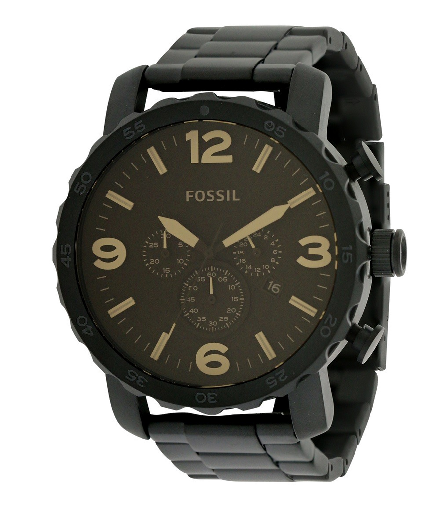 Fossil Nate Chrongraph Black Ion Plated Black Dial Black Steel
