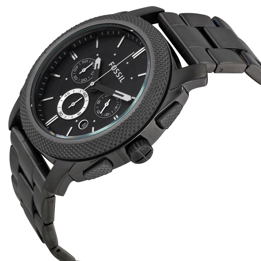 Steel for Fossil Strap Black Machine Men Watch Chronograph Dial Black