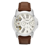 Fossil Grant Twist Multi-Function White Dial Brown Leather Strap Watch for Men - ME1144